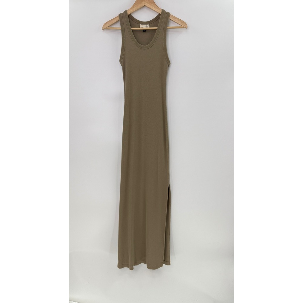 Universal Thread Ribbed Tank Maxi Dress Olive Brown Small Side Slit Cotton